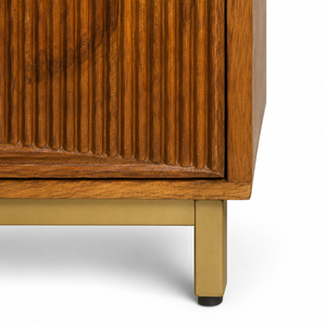 Modern Mango Wood <b>Chest</b> of 4 Drawers Brown <b>Storage</b> Cabinet Fluted Door Dresser for Living Room - Product Image 4