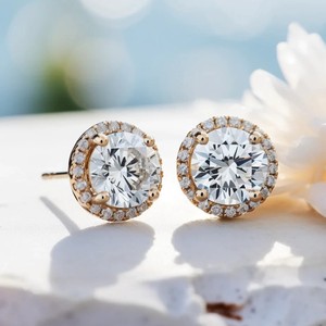 Pendientes de Botón de Oro Amarillo Macizo de 14k con Diamantes Clásicos de Corte Brillante Redondo Cultivados en Laboratorio con Certificación IGI para Mujer - Product Image 5