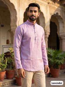 Vêtements pour hommes, prêt-à-porter, kurta court en lin khadi avec motif de boutons en bois, pour toutes les occasions et célébrations, kurta décontracté - Product Image 4