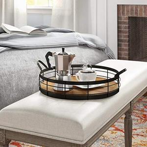 Modern Round <b>Vanity</b> storage <b>Tray</b> Wooden and Metal Design Home Decor Serving and Jewelry Organizer <b>tray</b> - Product Image 4