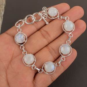 Rainbow Moonstone Tennis Charm Bracelet 925 Sterling <b>Silver</b> Handmade Zircon Luxury Jewelry for <b>Women</b> Anniversary Gift - Product Image 3