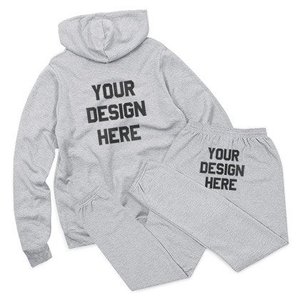 Ensemble de survêtements deux pièces en coton personnalisé unisexe, sweats à capuche à ourlet brut, pantalons de survêtement évasés empilés, impression bouffante 3D, hiver-femmes/hommes - Product Image 1