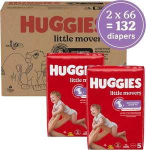 Pañales Huggies Talla 5, Pañales para Bebés Little Movers, Talla 5 (más de 27 lbs), 132 Unidades (2 Paquetes de 66), Embalaje Puede Variar - Product Image 1