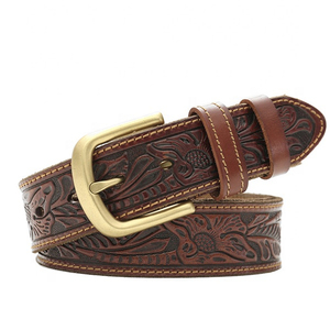 Ceinture à cliquet en cuir de peau de vache personnalisable de haute qualité pour hommes Vintage Western Style décontracté boucle de serpent bas prix Pakistan - Product Image 1