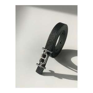 Ceinture fine pour femme avec boucle argentée, ceinture pour pantalon, ceinture pour chemise, ceinture pour veste - Noir-Argent - Product Image 5