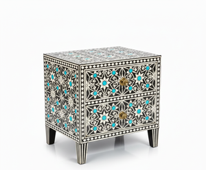 Mesita de Noche de Madera Maciza de Alta Calidad y Duradera, con Incrustaciones de Hueso Artesanales, Diseño Floral de Estilo Fantasía - Product Image 4