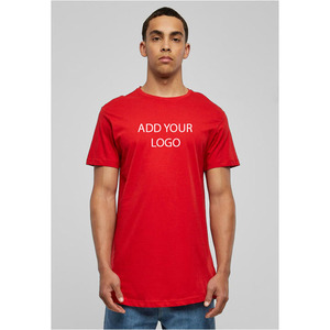 Custom Logo Men <b>Red</b> T <b>Shirt</b> Longline Streetwear Short Sleeve Hip Hop Style Cotton Plain Apparel Crew Neck Scalloped Men's <b>shirts</b> - Product Image 1