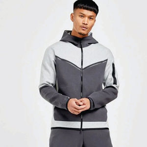 OEM diseño 69% algodón 31% poliéster gris hombres Tech polar chándal con cremallera completa Sudadera con capucha Joggers pantalones de chándal - Product Image 1