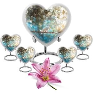 นกพิราบสีขาวบนต้นไม้-หัวใจใส่สัตว์เลี้ยงโกศแพ็ค5ชิ้น (โกศ10นิ้ว & 4ชิ้นใส่โกศ3นิ้ว) - Product Image 1