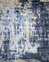 Tapis persan noué à la main en laine/soie de bambou, motif abstrait au design moderne épuré, ton bleu enchanteur, nouvelle arrivée 2023