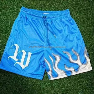 Short de sport imprimé flamme pour homme Short de sport en polyester avec poches en maille Maillot de basket-ball Short de course - Product Image 2