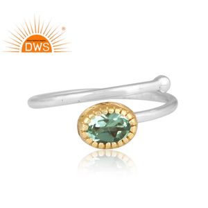 Best Selling Fine Sterling Silver Natural Green Amethyst Gemstone <b>Adjustable</b> <b>Ring</b> Custom Jewelry Manufacturer - Product Image 3