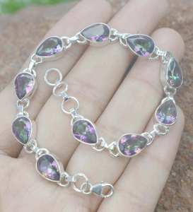 Pulsera Ajustable de Plata de Ley 925 con 10 Piedras de Topacio Místico, Joyería Hecha a Mano con Piedras Naturales, Regalo para Ella - Product Image 5