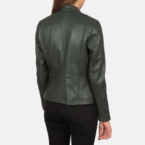 Chaqueta de Cuero Verde con Cuello Alto Estilo Motero para Otoño - Product Image 5