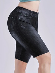 High Waist Women's Black Denim Shorts Slim Fit Casual <b>Leggings</b> Breathable Streetwear Stretch Pants Comfortable Washed Patchwork - Product Image 6