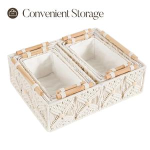 White Macrame Fiber Storage <b>Basket</b> Versatile Handmade Organizer Stylish Functional Decorative for Bedroom Kitchen Living Room - Product Image 6