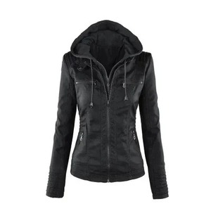 Veste à capuche pour femmes vêtements en cuir boucle de ceinture manteau court - Product Image 4
