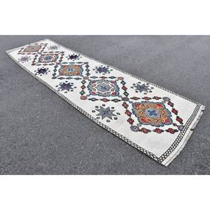 Respaldo de látex ecológico de estilo tradicional blanco y azul de lana turca vintage - Product Image 2