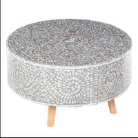 Table basse en os et nacre, personnalisable, avec incrustations d'os, couleur noire
