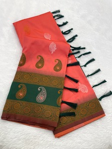 High Quality Soft Silk Indian Traditional Sari <b>Gold</b> Copper Zari Work Stylish Fancy Blouse Custom Made <b>Attire</b> <b>Party</b> Wedding Wear - Product Image 6