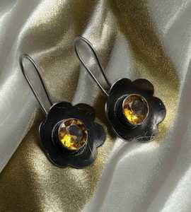 Handmade <b>Citrine</b> Flower <b>Earrings</b> Gemstone 925 Sterling Silver November Birthstone Jewelry Gift For Women - Product Image 1