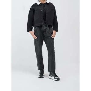 LYRA Ladies High Street Straight Denim Pants Washable & Breathable <b>Elastic</b> Waist with Logo Simple Design Trousers Length - Product Image 1