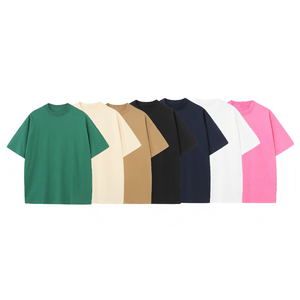 T-shirt 100% coton imprimé personnalisé à motif de couleur unie T-shirt à manches courtes décontracté d'été en tissu épais de 270gsm pour hommes - Product Image 4