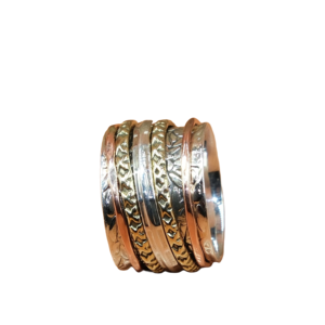 Multi Band Spinner <b>Ring</b> 925 <b>Sterling</b> <b>Silver</b> with Copper & Brass Textured Handmade Boho <b>Ring</b> Spinner <b>Ring</b> <b>Fidget</b> <b>Ring</b> Meditation - Product Image 1