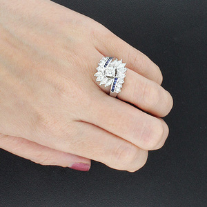 Bague de fiançailles en or blanc 14K avec diamants 2ct et saphir Collection de bagues en diamant élégantes - Product Image 2