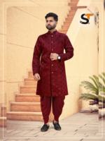 Ensemble Kurta Dhoti pour homme de style Manyavar en tissu jacquard Kurta et Dhoti en velours pour les mariages et les occasions festives