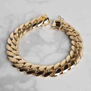 Pulsera Unisex de Eslabones Cubanos de Miami de 18 mm, Chapada en Rodio, Acero Inoxidable, Piedra Moissanita, Estilo Hip-Hop, Diseños de Joyería en Color Dorado - Product Image 1