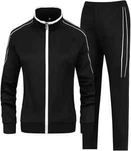 Conjunto Deportivo de Chaqueta con Cremallera y Pantalones Deportivos con Ribete Blanco y Negro, de Poliéster y Algodón, Transpirable para Invierno - Product Image 1