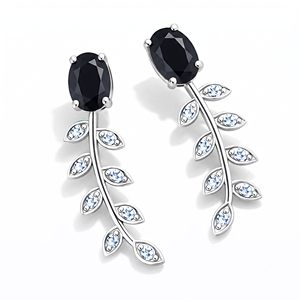 Rhaya Jewels Trendy Women's <b>Black</b> Onyx Cubic Zircon Leaf <b>Dangle</b> Drop <b>Earrings</b> Fine Sterling Silver Rhodium Plated Anniversary - Product Image 3