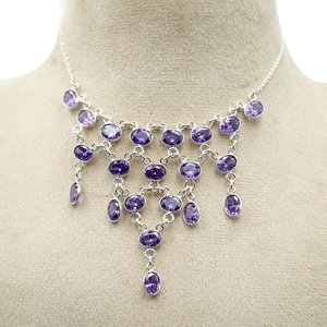 925 <b>Sterling</b> <b>Silver</b> Natural Amethyst Necklace Purple <b>Choker</b> Gemstone Jewelry with Topaz Perfect Gift for Her-NL0317-GS - Product Image 2