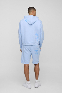 Conjuntos de pantalones cortos y Sudadera con capucha de gran tamaño de alta calidad 100% algodón Puff estampado Logo Boxy Fit Twin Set para hombres - Product Image 2