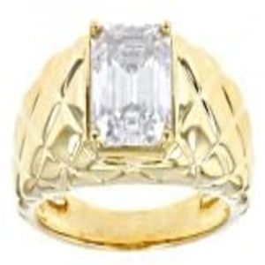 Anillo de Boda Elegante y Lujoso para Hombre, Plata de Ley 925, Corte Cojín, Moissanita, Chapado en Oro Amarillo, Engaste de Garras - Product Image 1