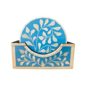 Ensemble de 4 sous-verres/tapis en résine de haute qualité faits à la main avec support incrustation d'os naturel tasse carrée Design Table d'ustensiles de cuisine - Product Image 1