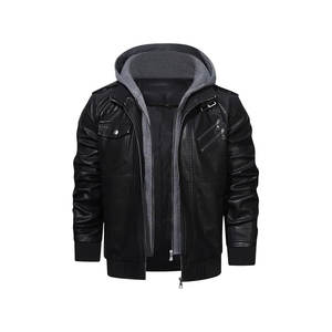 Veste en cuir PU pour homme grande taille, style vintage, col montant, fermeture éclair sur le devant, logo, technique lavée imperméable, noir pour l'automne - Product Image 3