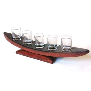 Portavasos y estantes de madera de diseño elegante, estante de vidrio de madera, soporte para bebidas, con forma curva 5 soportes, mesa decorativa para el hogar - Product Image 5