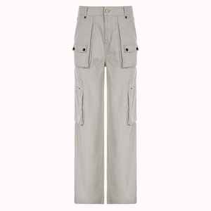 Ladies Designer Long Plus Size Relaxed Fit Utility <b>Low</b> <b>Rise</b> Grey <b>Cargo</b> Trousers Pant Womens With Zipper Pockets - Product Image 3
