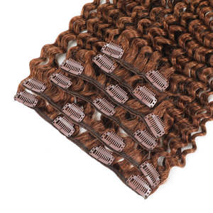 Extensions de cheveux humains bouclés à clipser 3C # 30 mèches de cheveux vierges de qualité 12A, couleur cuivre moyen, de 8 à 28 pouces - Product Image 2