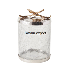 Cylindre conçu sur mesure en acier inoxydable écologique alimentaire boîte de conserve couvercle poli or blanc fleur branche couvercle en verre - Product Image 4