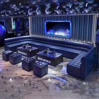 Conjunto de Asientos de Lujo para Club con Luces LED, Sofá de Cuero, Banqueta Modular, Mesa de Bar VIP y Otomana para KTV, Discoteca o Salón