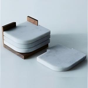 Ensemble de sous-verres décoratifs en marbre pour cuisine créative avec support en bois Tapis et tampons en pierre - Product Image 1