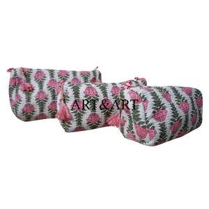 Ensemble de 3 pochettes de maquillage vintage écologiques matelassées avec fermeture éclair pour le voyage, les demoiselles d'honneur, les cosmétiques, imprimées à la main - Product Image 3