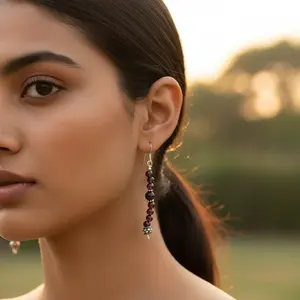 ต่างหูเงินแท้ 925 ประดับพลอยโกเมนทรงหยดน้ำ สำหรับผู้หญิง เครื่องประดับแฟชั่น - Product Image 1