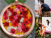 Bol de pédicure de spa écologique en cuivre rond professionnel avec décor de fleurs pour salon à domicile et spa