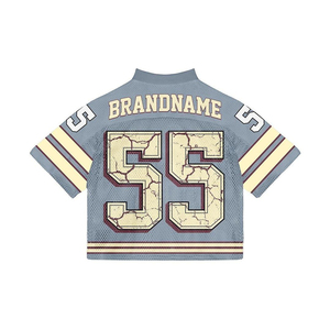 เสื้อฟุตบอลอเมริกัน Boxy ผ้าตาข่ายขนาดใหญ่สำหรับผู้ชายเสื้อยืดพิมพ์ลายปะติดออกแบบได้ตามที่ต้องการ - Product Image 6