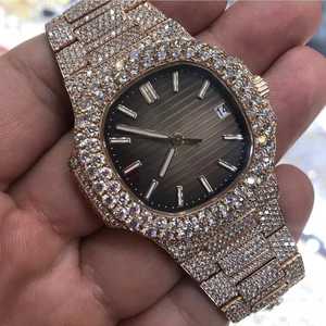 Lujoso reloj de diamantes automático de moissanita de dos tonos con esfera de oro rosa y marrón Completamente helado Edición limitada de lujo - Product Image 3