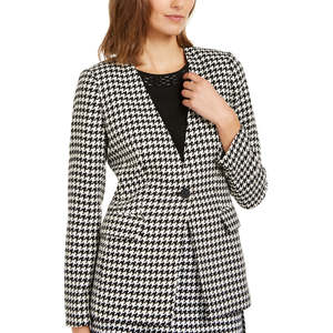 Blazer da Donna Calvin Klein con Stampa Pied-de-Poule e Bottone Singolo, Grigio, Taglia 8 - Product Image 3